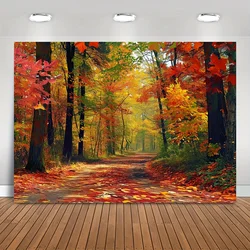 Autumn Brilliant Photography Background Cloth - Deciduous Forest and Yellow Leaf Scene, Suitable for Events and Parties