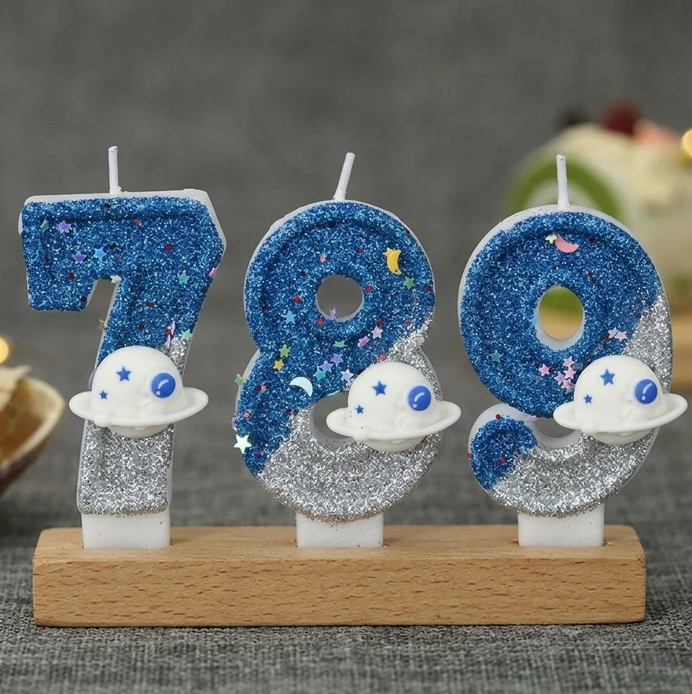 Vela de Cumpleaños con Número Digital de Nave Espacial, Decoración para Fiesta de Pastel con Temática Espacial, Velas Creativas