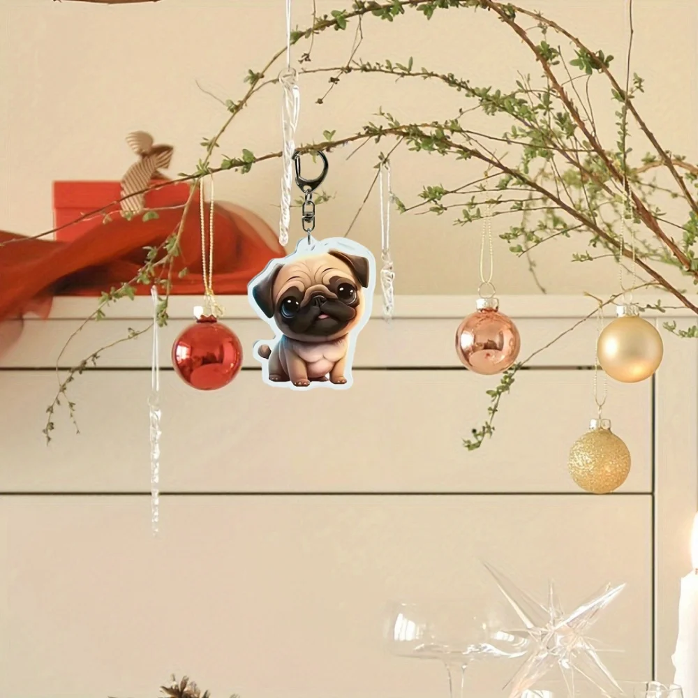 2D Tongue-Out Pug Keychain Cute Puppy Acrylic Pendant Versatile Charm Fashion  for Car Mirror,Backpack,Home,Festive,Gift & Decor