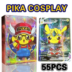 55pcs/set English Pokemon Pikachu Cartoon Paper Card Pika Cosplay Anime Collection Flash Cards Board Game Toy Gift