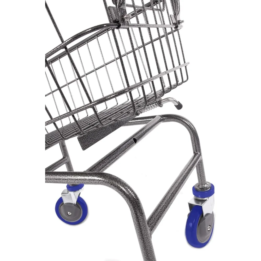 Laundry Cart with Wheels, Metal Wire Basket, Heavy Duty Utility Cart (Blue)