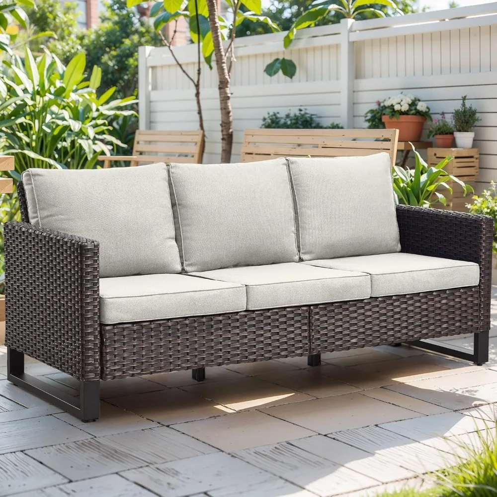 

Плетеный уличный диван для патио — 3-местный ротанговый уличный диван для патио с водонепроницаемым плетением, удобными подушками и прочным метром