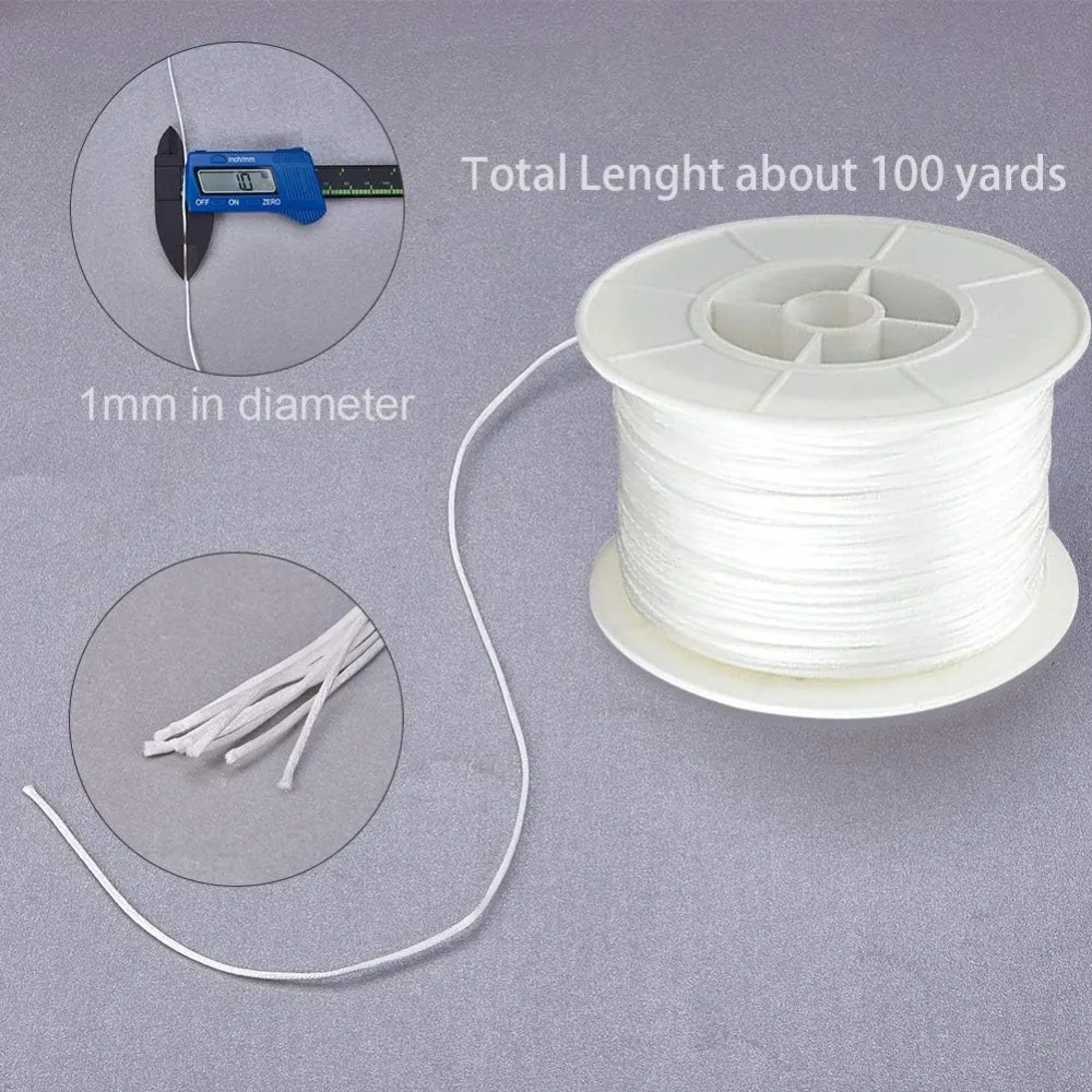 Round Nylon Thread Rattail Satin Cord for Chinese Knot Making White 1mm 100yards/roll