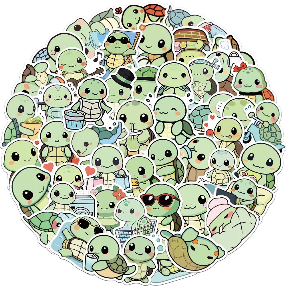 50PCS Simple Turtle Waterproof Graffiti Stickers for Helmet Bicycle Hand Account Pencil Case Decals Golden Memory Stickers Store