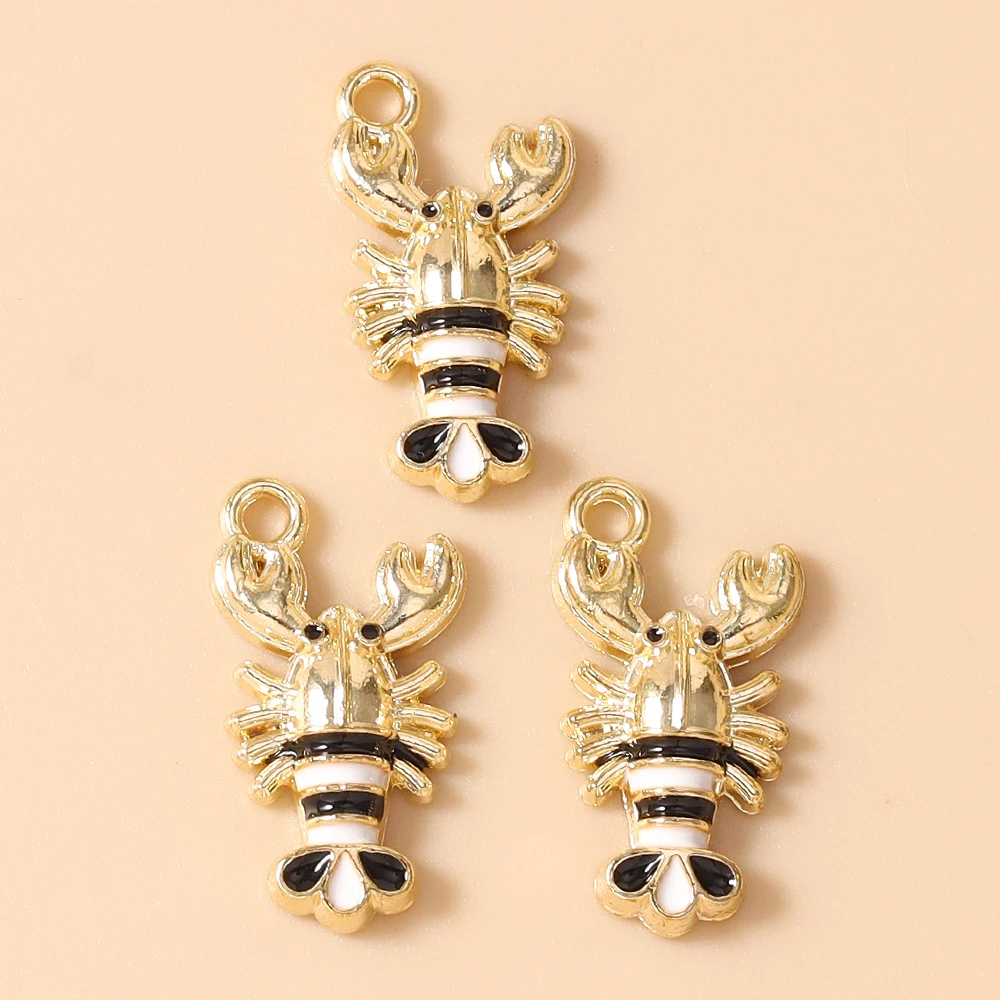 Leslie 20 Stück/Set 10*19mm Emaille Vergoldete Hummer-Anhänger DIY Ohrringe Halskette Schmuckherstellung Handgemachter Schmuck Zubehör – Detail 5