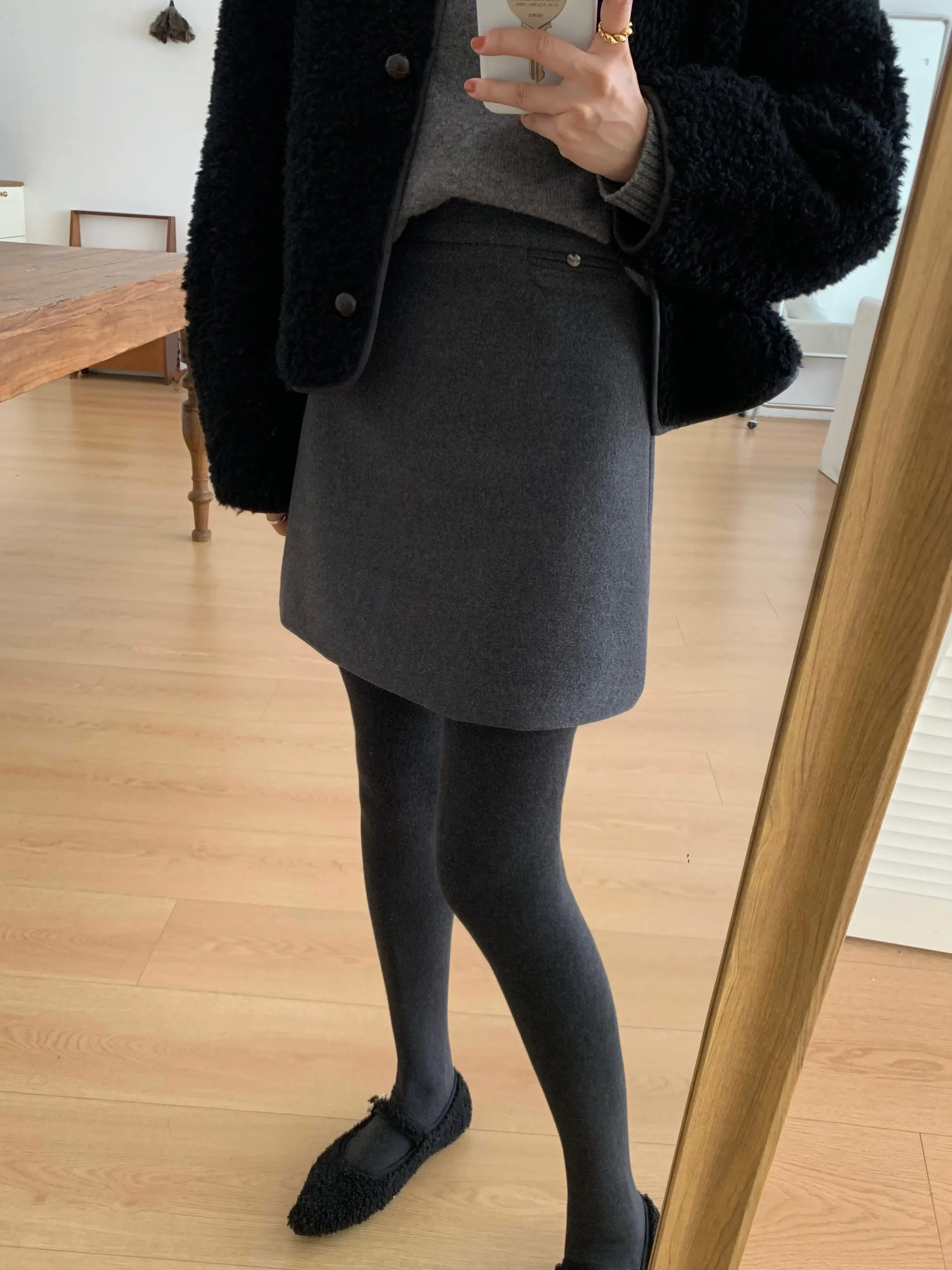 

Sunny Home Korean Sle High Quali Woolen Skirt A-Line Flared Slimming Autumn Winter Faion Versatile Busin Casual...