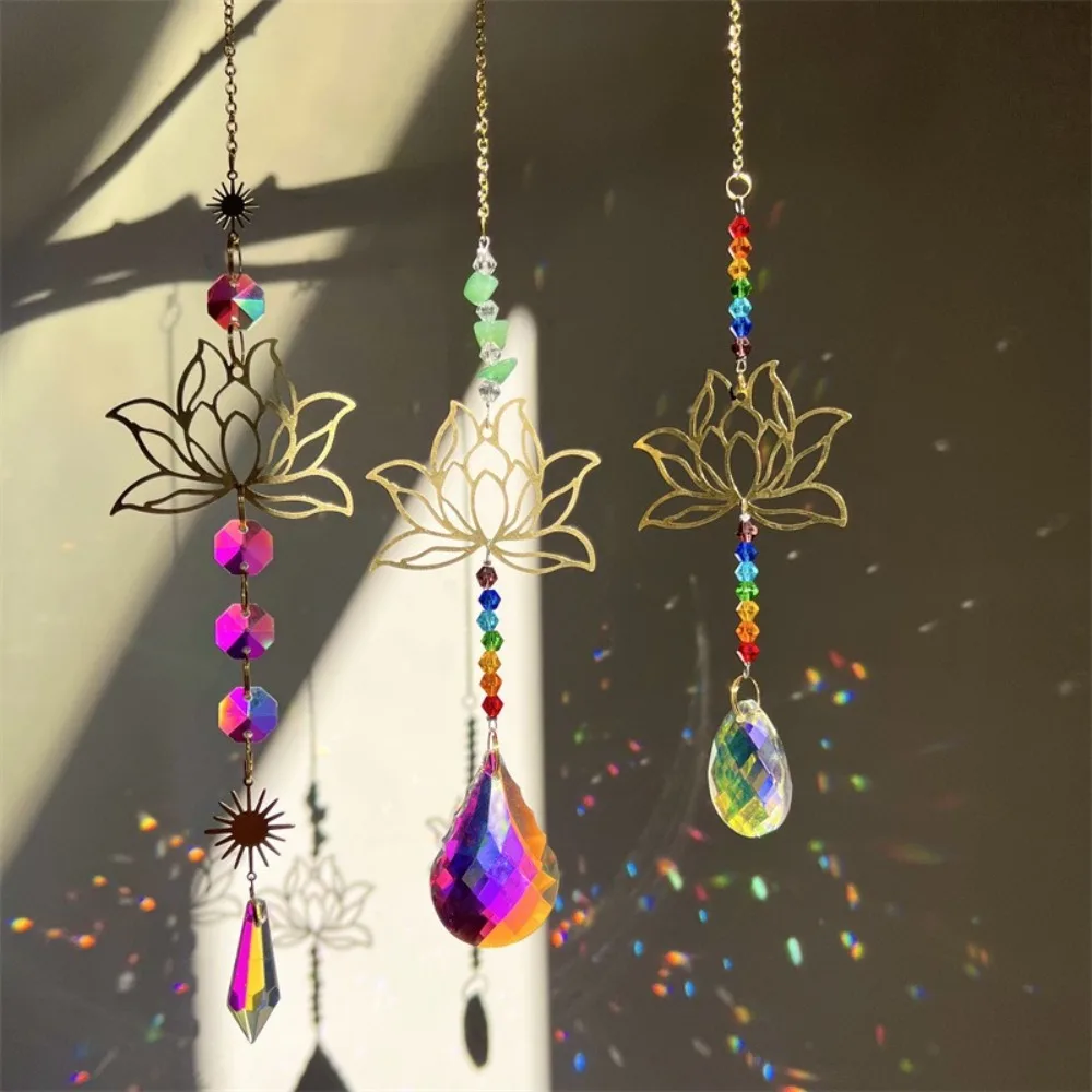 

Crystal Lotus Hanging Wind Chimes Stained Glass Suncatcher Sun Catcher Room Pendant Decor Garden Decor Aesthetic Landscape