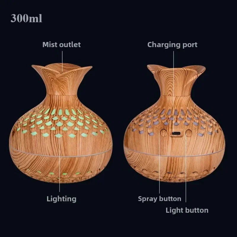 300ml USB ไม้ GRAIN Humidifier Aroma Diffuser Atomizer ในครัวเรือน Humidifier Hydrating Instrument Desktop Humidifier Humidifer