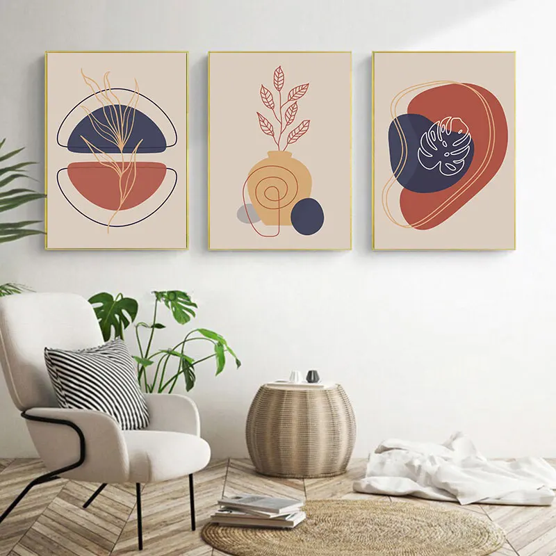 Color Block Plants Leaves Canvas Art Poster Prints Simple Living Room Wall Decorative Painting Fashion Home Decor Picture