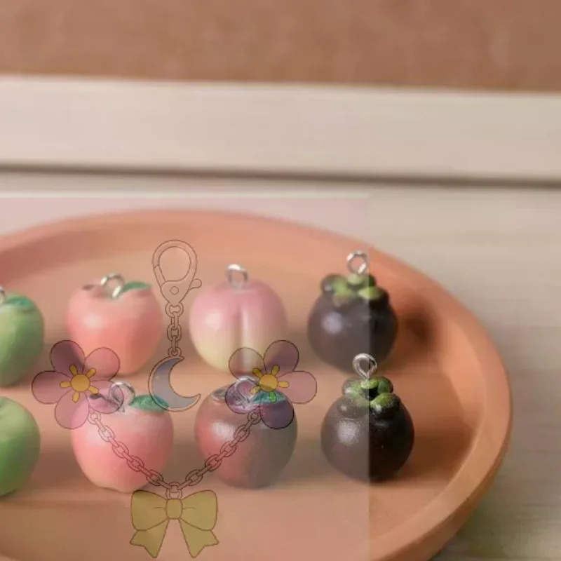 2Pcs Simulated Fruit Pendants 3D Resin Peach Pear Charms For Handmade Jewelry Earring Keychain DIY Findings Materials