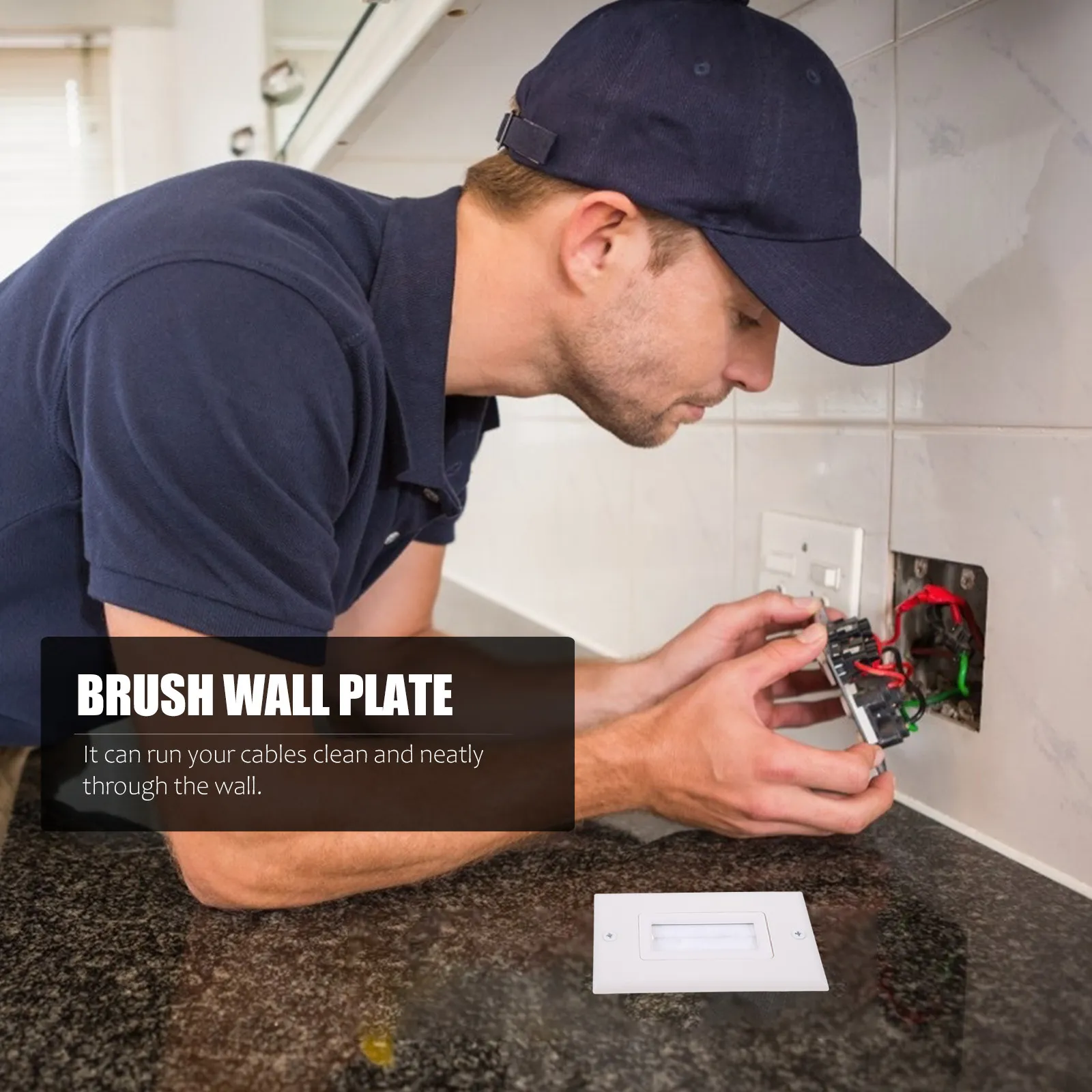 4Pcs White ABS Single Gang Brush Wall Plate for Low Voltage Cable Management Through Wall Easy Install Recessed Cable Through