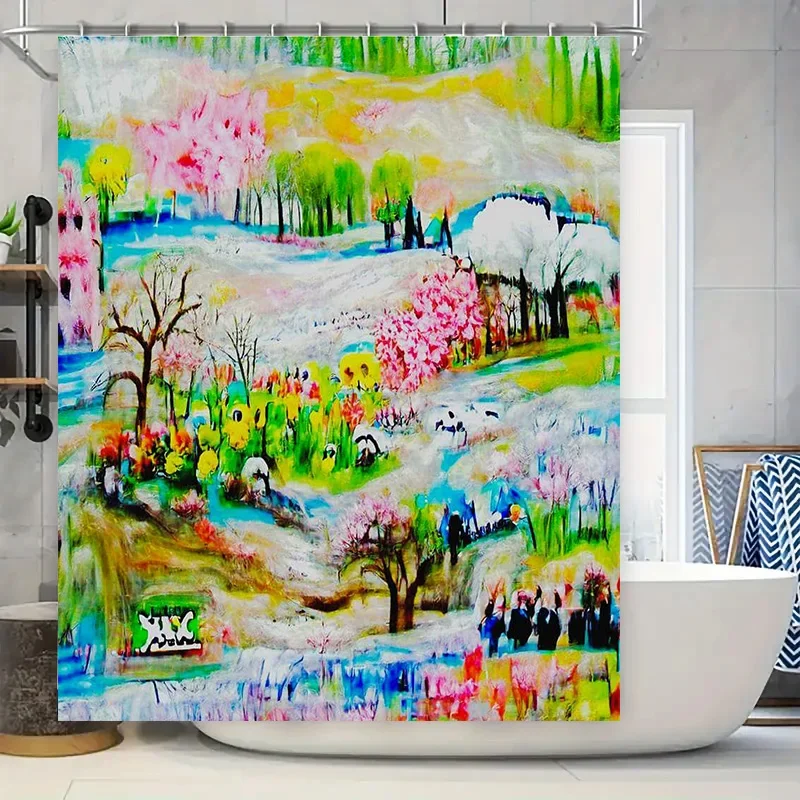 Abstract Floral Shower Curtain Waterproof Decoration Bathroom Wall Art Print Home Decor Canvas Painting