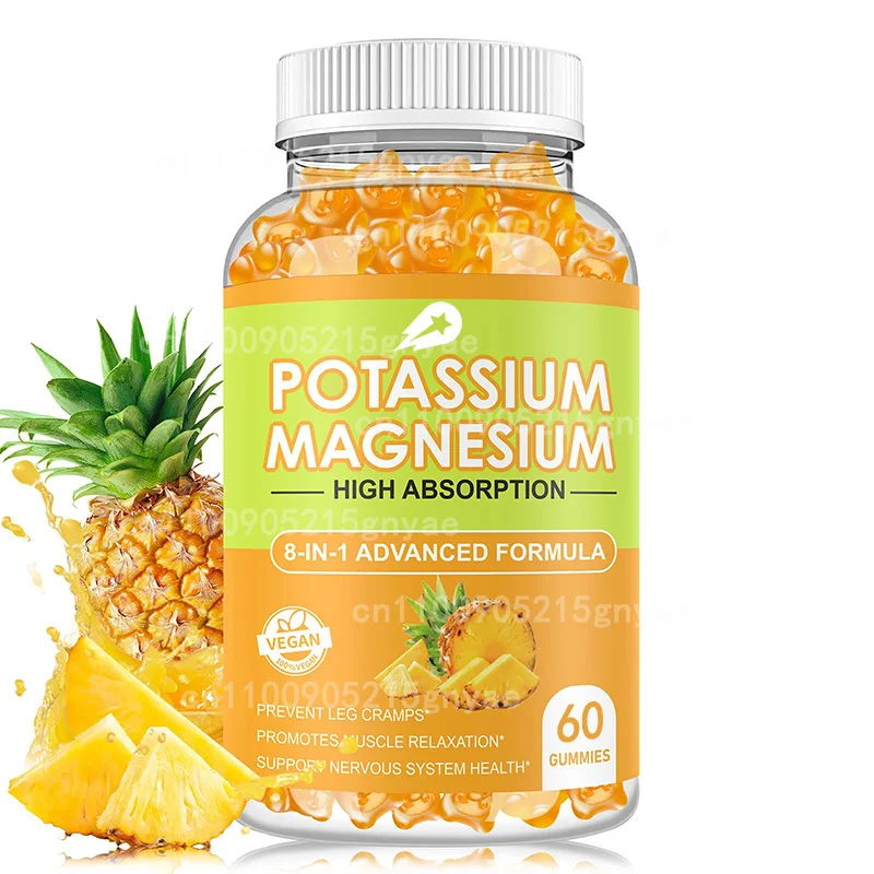 Gomitas de Potasio, Cloruro de Potasio 1200mg para Adultos, Gomitas de Suplemento de Potasio Sin Azúcar que Apoyan el Equilibrio de Electrolitos