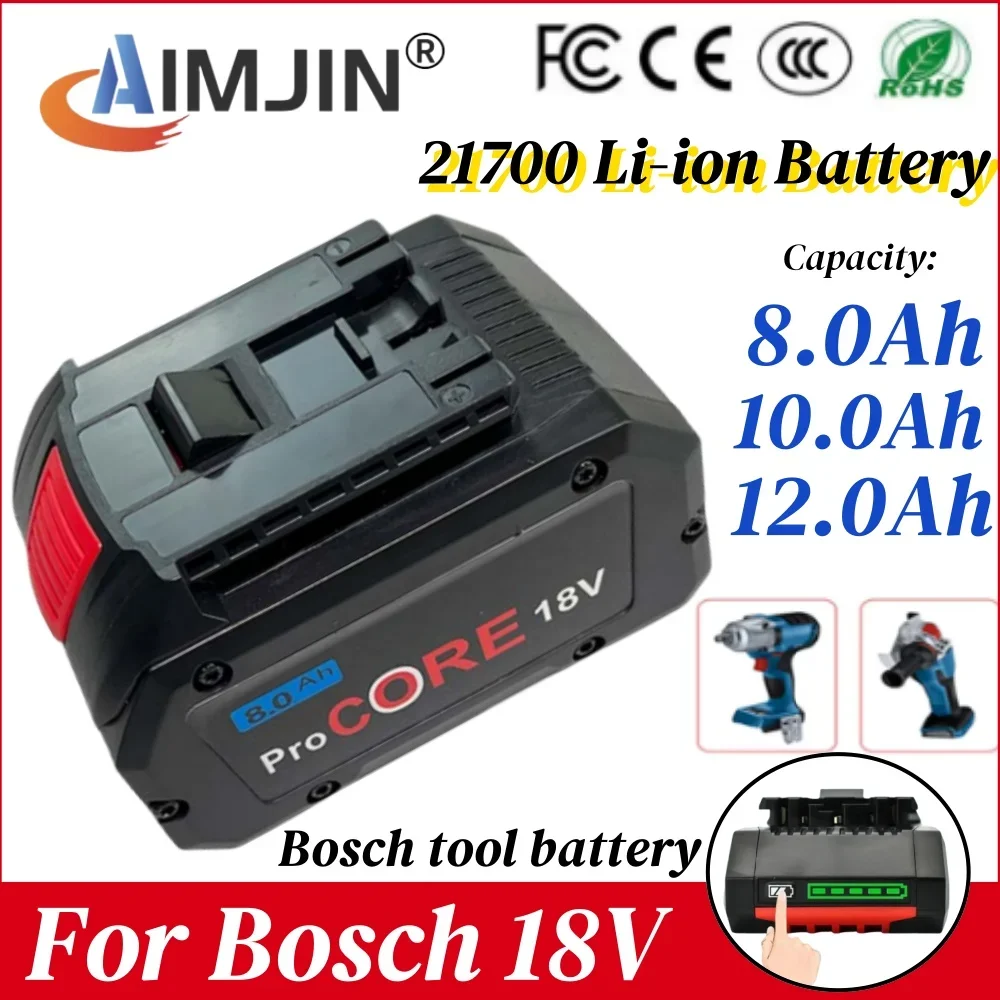 

100% original 18V 8.0/10.0/12.0Ah rechargeable battery, suitable for Bosch tool BAT609 BAT618 GBA18V80 21700 LITHIUM-ION battery