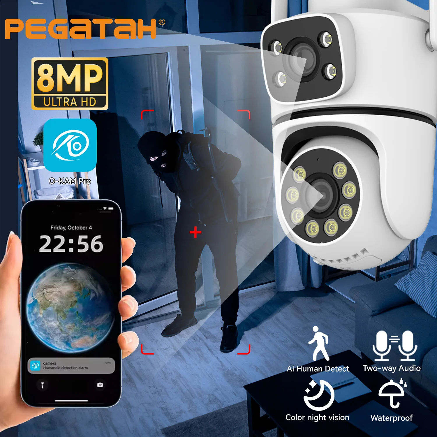 

PEGATAH Outdoor Camera PTZ HD Dual Lens Security Camera Color Night Vision Surveillance Outdoor waterproof