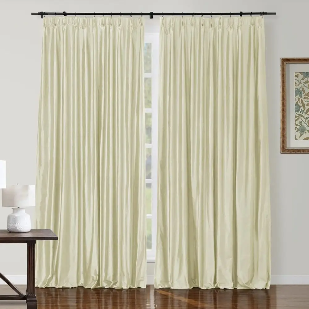 

Ivory Beige 100% Dupioni Silk Curtain, 25Wx102L, Pinch Pleated Style for Bedroom or Living Room