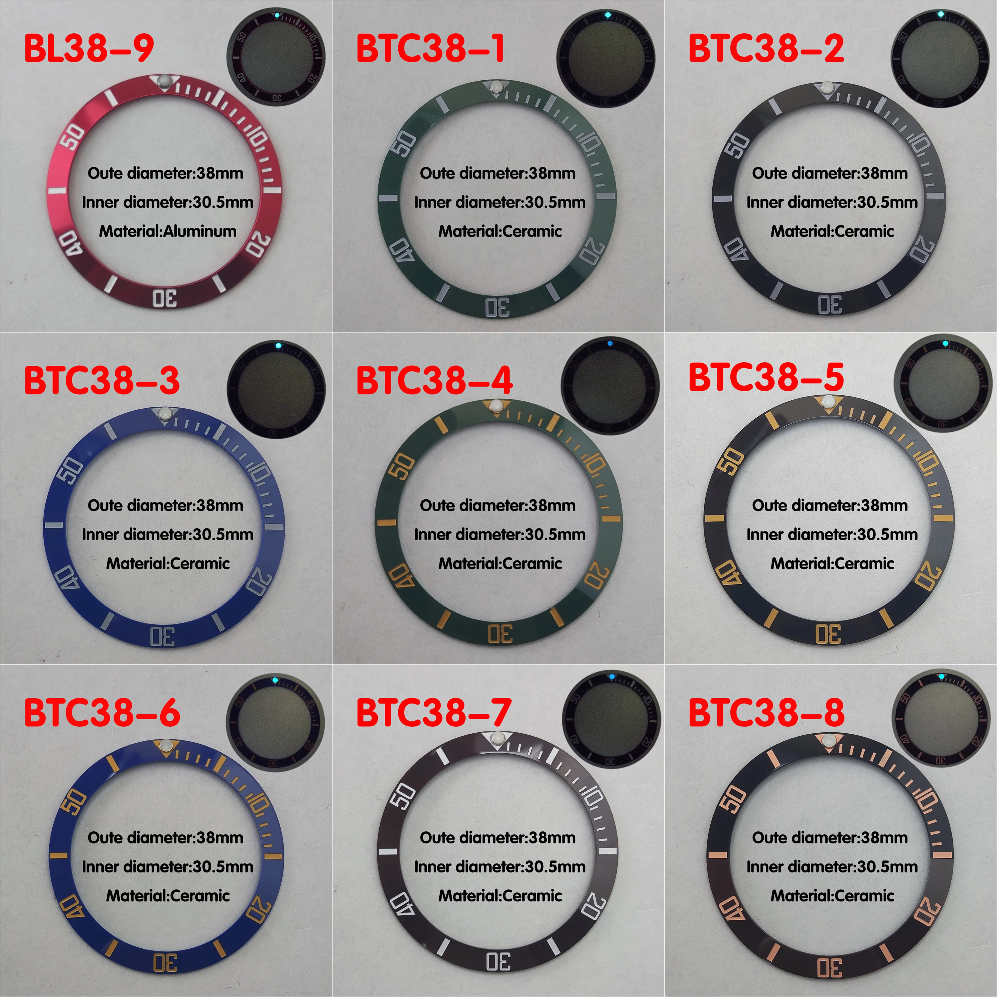 حافة سيراميك للساعة الرجالية ، إكسسوارات بديلة ، وجه الساعة ، 38 ، 40 ، مختلفة