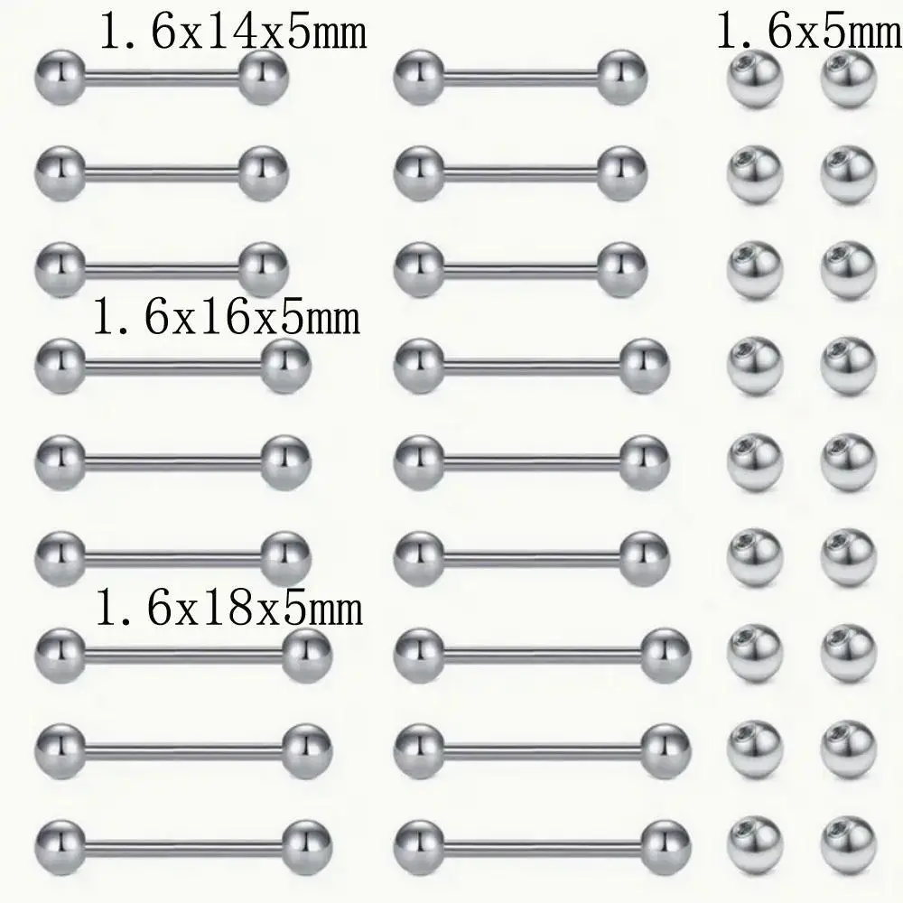 1/36pcs Set Stainless Steel Body Piercing Jewelry Replacement Balls Includes Nipple Tongue Rings 14G 14/16/18mm Hypoallergenic