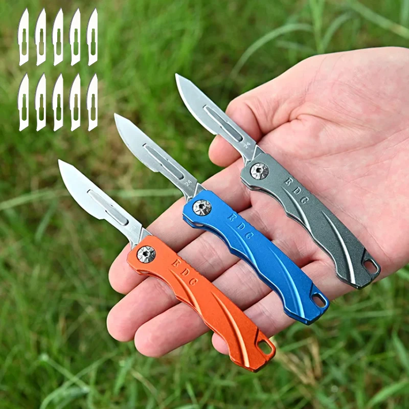 Mini Aluminium Alloy Folding Knife Portable Removable EDC Knife CS GO Carving Tool Outdoor Utility Knifes Surgical 10 Blade Free