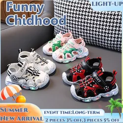 Light-Up Kids Sandals for Ages 1-6,Toddler Beach Shoes with Toe Protection and Anti-Kick,Cute First Walking