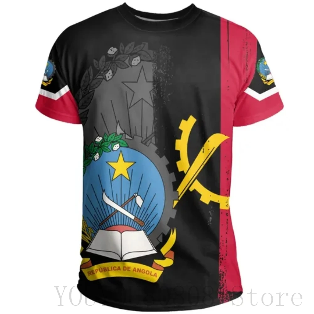 Jersey de cuello redondo con estampado de la bandera nacional de África para hombre, camiseta informal de manga corta, holgada, de calle, a la moda,