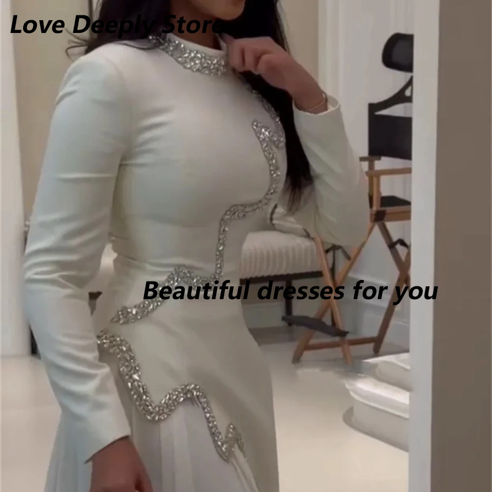 

Роскошное вечернее платье с кристаллами, индивидуальный пошив, высокий воротник, длинные рукава, плиссированный джерси, вечерние платья А-силуэта, длина в пол, для торжественных мероприятий