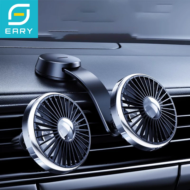 

Eary Car Fan Mount Dashboard Air Vent 12V 24V Strong Suction Cup Fan 360° Rotate 3 Speed Air Outlet Plug-In Cooling light Fans