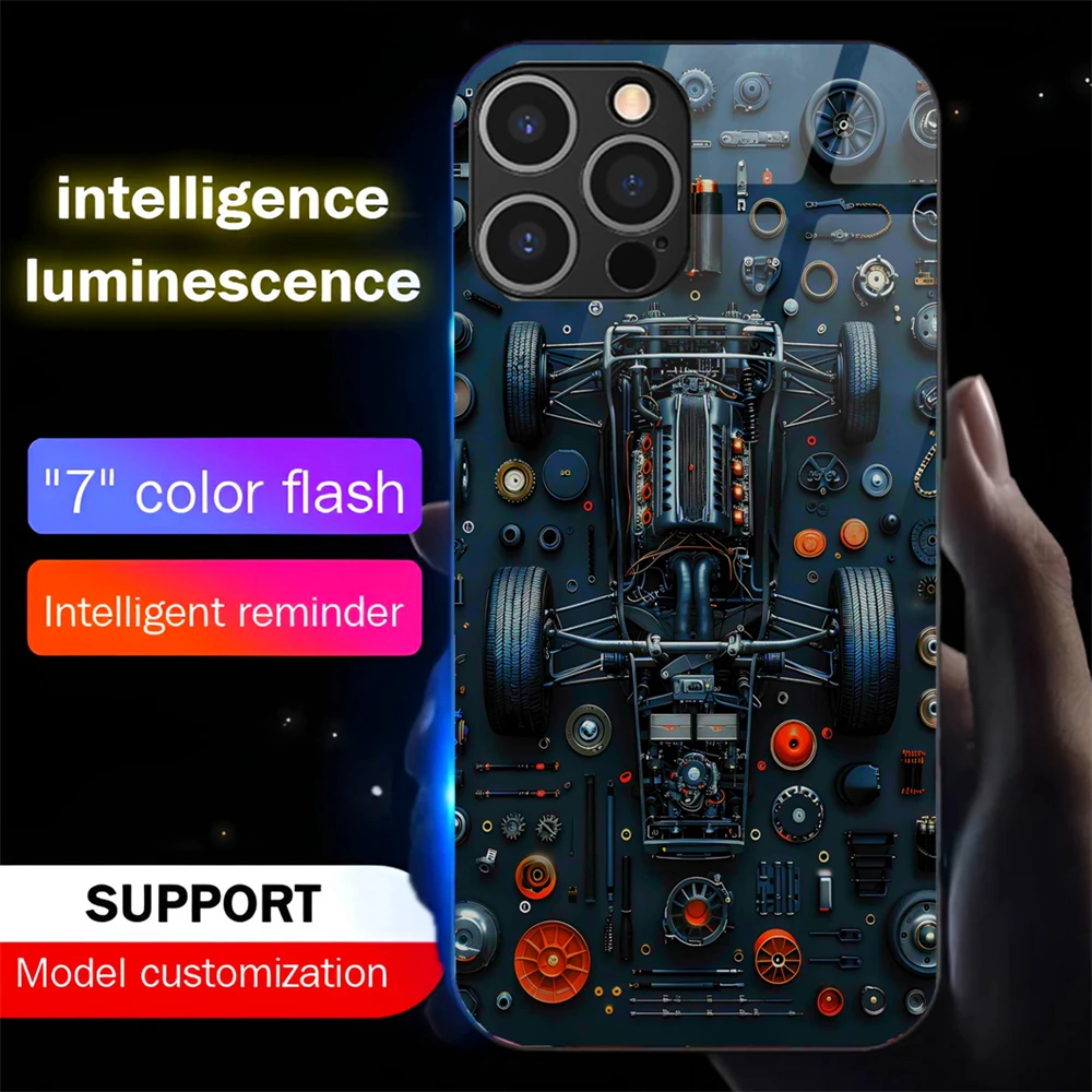 Punk Auto Parts Design Leuchtende Glas-LED-Telefonhülle mit Anruflicht und Blitzfunktion für Samsung S26 S25 S24 S23 S22 S21 Plus Ultra – Detail 11