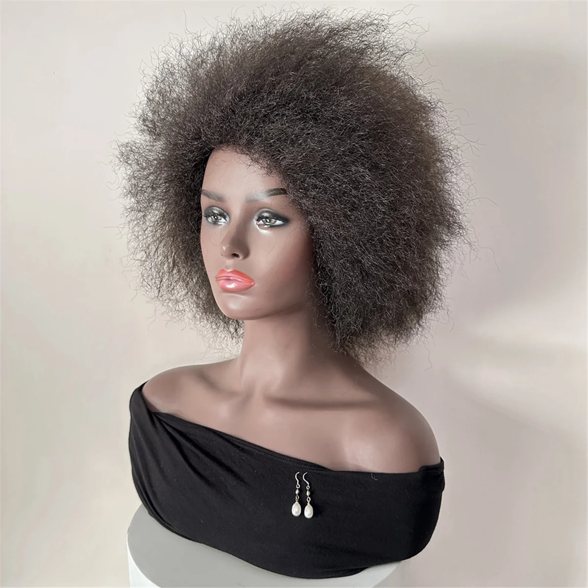 WIND FLYING Short Curly Human Hair Wigs for Women Afro Kinky Curly Wig Human Hair Natural Black Short Pixie Curl Afro Wig, C