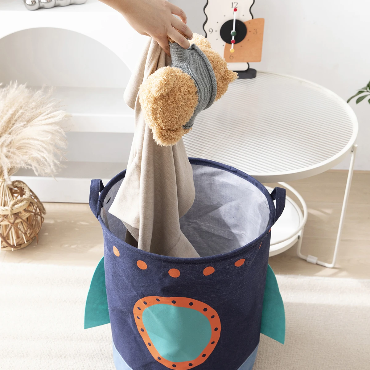 1PC Cartoon Rocket Pattern Foldable Storage Basket, Toys, Snacks, Books, Clothes Collector