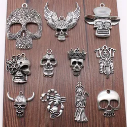 2pcs Charms Skull DIY Jewelry Findings For Jewelry Making Antique Silver Color Death Skull Charms Flower Skull Charm