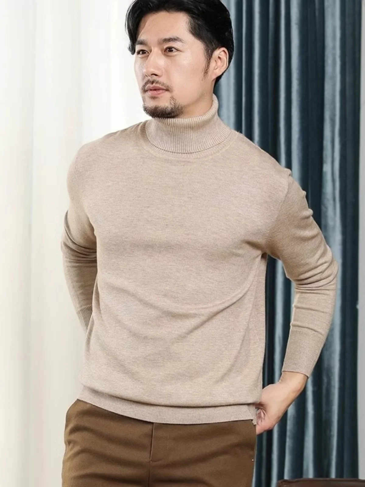 

Мужской утепленный вязаный свитер свободного кроя с длинным рукавом, прямой крой, повседневный, зимний, модный, однотонный