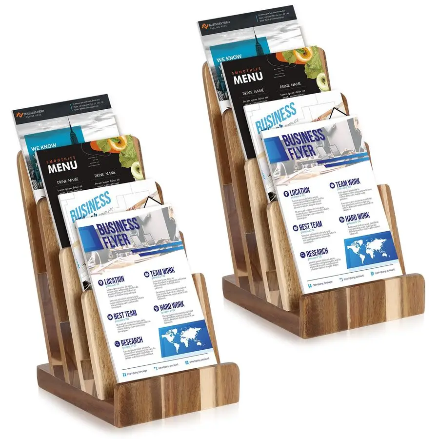 

Набор из 4-х 4-ярусных подставок для брошюр из акации, 6 x 9 дюймов, для листовок и буклетов 5.5 x 8.5 дюймов, 5 x 7 дюймов