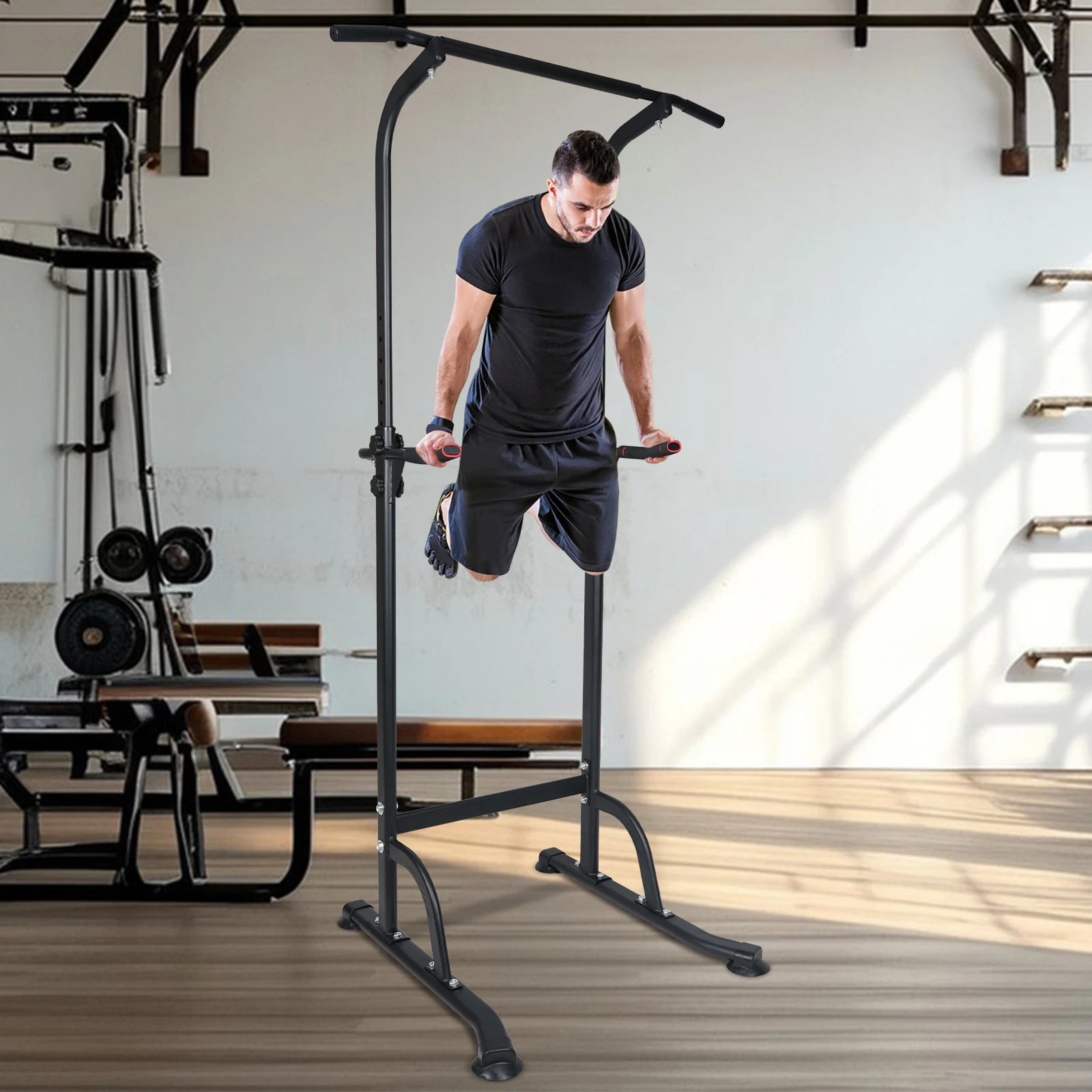Système de Gymnastique Sportif : Tour de Musculation Multifonctionnelle avec Barre de Traction et Station Dip, Hauteur Réglable