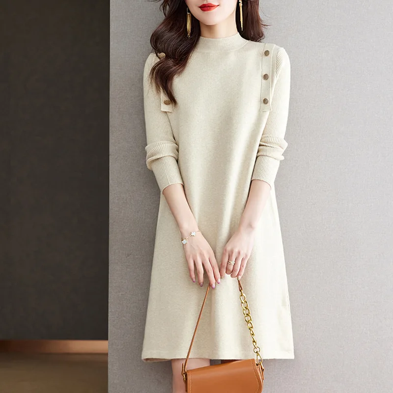 Women's Knitted Dress in Autumn and Winter 2024 New Warm Sweater Skirt with Bottoming Shirt Inside