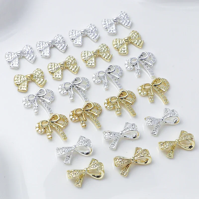 10 pz/borsa argento oro accessori per unghie Kit di decorazione in metallo Charms strumenti di Design per unghie forniture Kawaii Nail Butterfly Alloy Bow