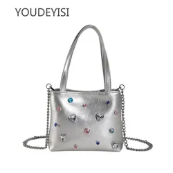 YOUDEYISI Niche Handbag Water Diamond Women's Bag Spicy Girl Style Crossbody Tote Bag Ins Silver Phone Bag