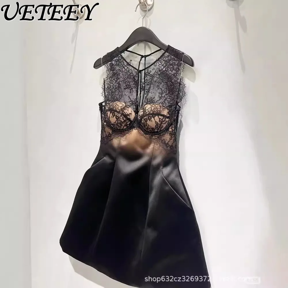 

Premium Celebrity Lace Dress Summer New Beautiful Temperament High Waist Slimming Sleeveless Birthday Party Short Dresses