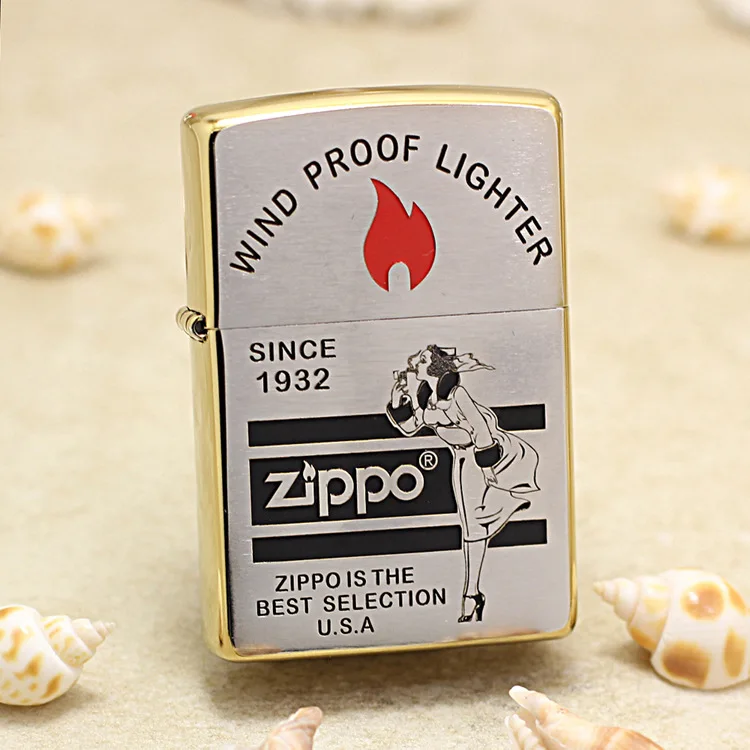 

Genuine Zippo Gilded Wind Girl oil lighter copper windproof cigarette Kerosene lighters Gift with anti-counterfeiting code