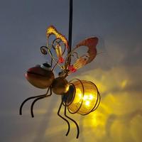 Metal Solar Bees Lantern Garden Decor LED Hanging Dragonfly Bees Solar Light Garden Sculptures For Patio Yard Outdoor Decoration