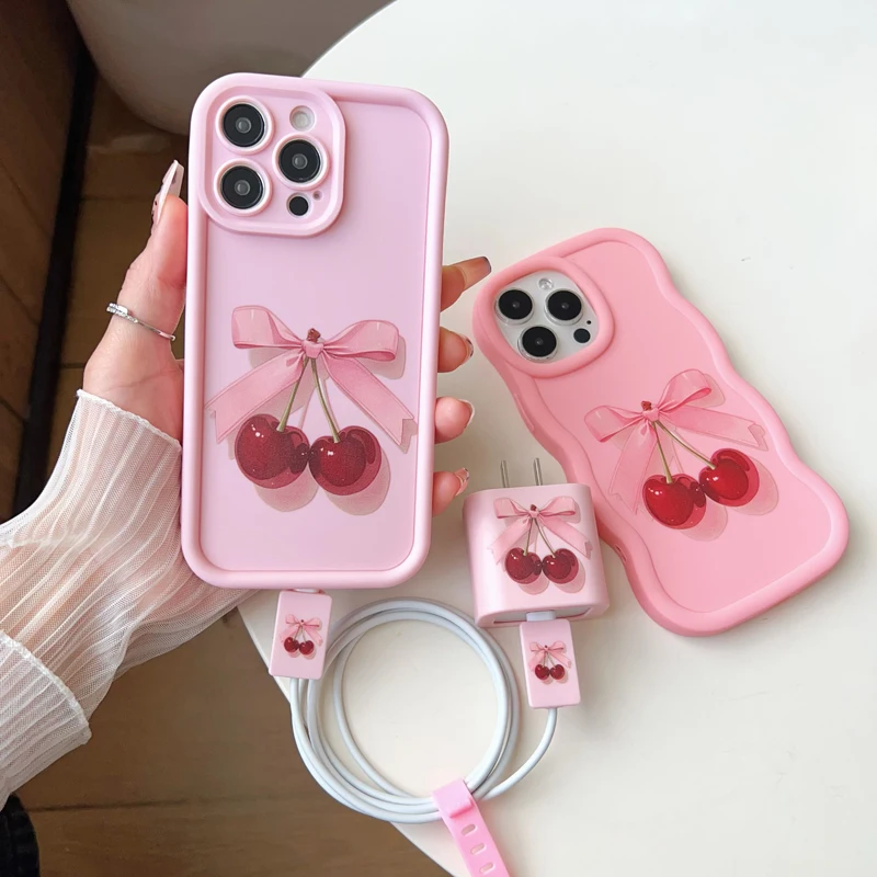 

6pcs Cherry Bow Charger Protective Case for IPhone 16 Series , 20w/18w Fast Charging Cell Phone, Christmas Gifts