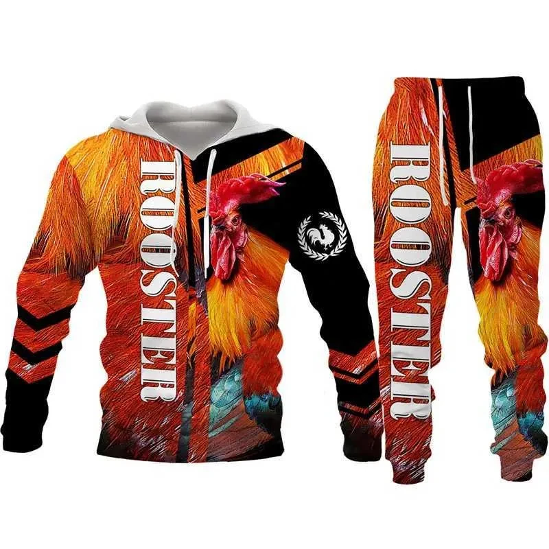

Camouflage Rooster 3D Printed Hoodie Suit Men Sweatshirts Sweatpants Casual Fashion Two Piece Tracksuit Set Men's Clothing