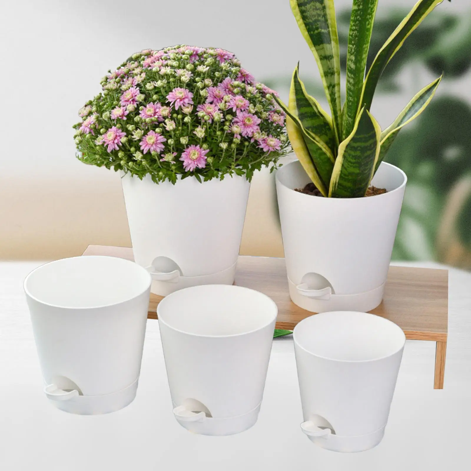 5 Pieces Self Watering Planter Pots Garden Pots Round Plant Pots Flower Pots for