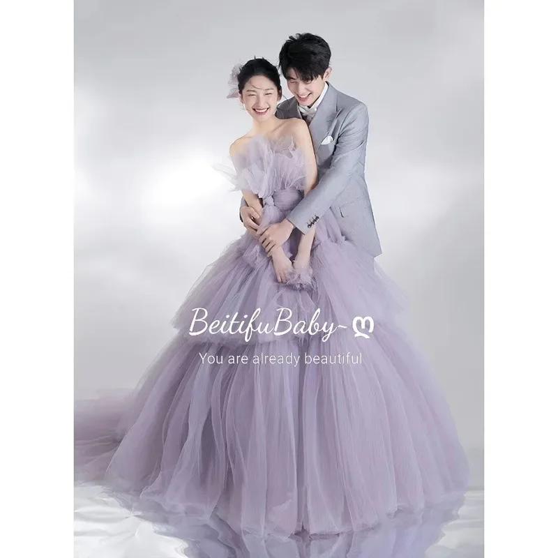 Customized Palace Style Women's Wedding Dress Strapless Off The Shoulder Tiered Ball Gown Evening Dresses for Women Vestidos