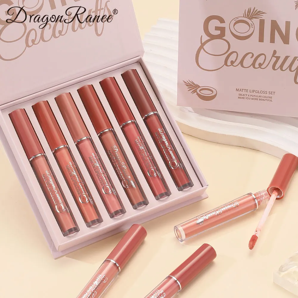Zestaw sześciu błyszczyków do ust, matowy błyszczyk do ust, wodoodporny, nieblaknący, nieprzywierający błyszczyk do ust, szminka, zestaw błyszczyków do ust na prezent świąteczny