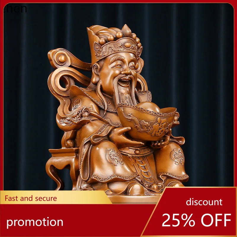 HXL Purple Copper God of Wealth Ornament for Home and Office, Buddhist Statue for Worship