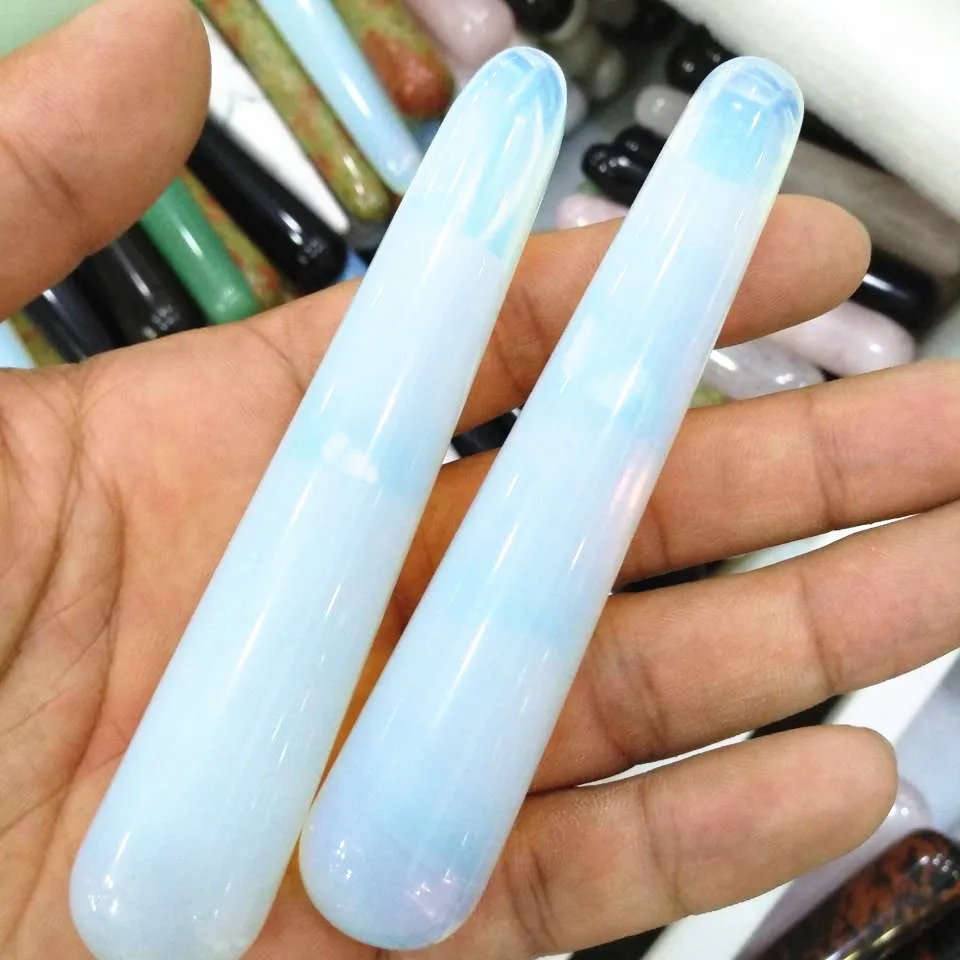 Natural White Quartz Stone Healing Crystal Opal Massage Wands Stick Anti Age Tool