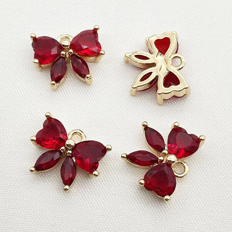 10pcs/ Set Copper gold-plated bow, crystal zircon pendant, earrings, necklace, brooch, handmade DIY jewelry accessories