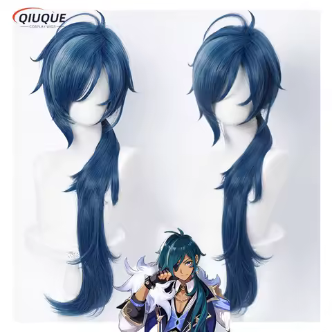 High Quality Game Impact Kaeya Cosplay Wig 80cm Long Ink Blue Heat Resistant Synthetic Hair Anime Cosplay Wigs + Wig Cap