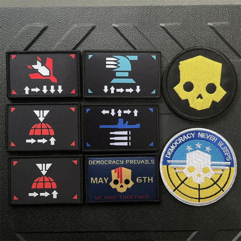 Helldivers 2 Skull Tactical Patch Embroidery Hook&Loop Emblem Military We Dive Together May 6th Morale Badge Backpack Stickers